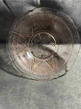 Vintage MacBeth-Evans Pink Glass Serving Bowl, Rose Marie Etched Design